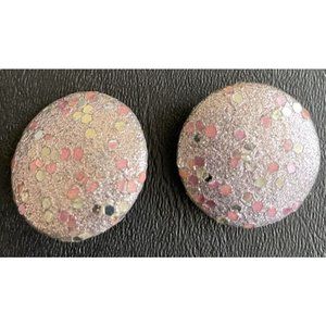 Attitude Paris Button Earrings Cotton Fabric Clip On Pink Silver glitter Vintage